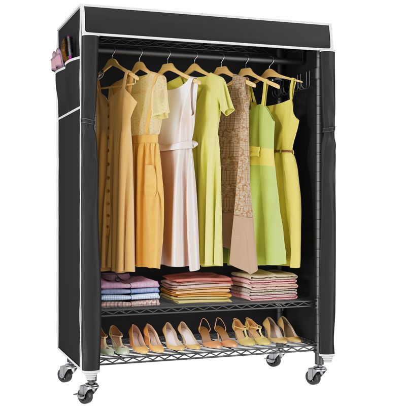 VIPEK R1C Plus Garment Rack with Cover Rolling Clothes Rack with Locking Wheels, Black Closet Rack with Cover, 1 of 10