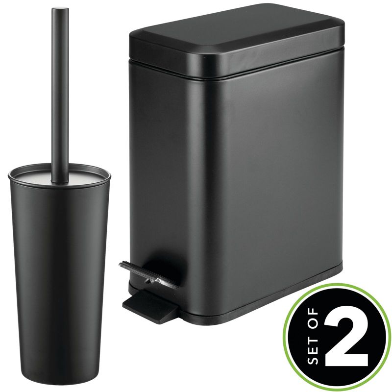mDesign Metal Toilet Bowl Brush and Holder + Wastebasket - Set of 2, 2 of 9