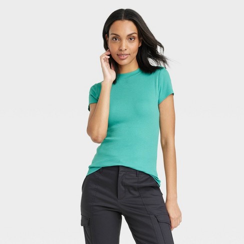 Women's Slim Fit Short Sleeve Ribbed T-shirt - A New Day™ : Target