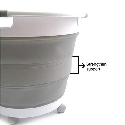 Collapsible Round Gray and Blue Plastic Laundry Basket with Wheels