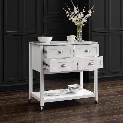 White Faux Marble Top Kitchen Island Cart with Storage