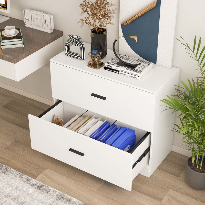 Costway 2-Drawer Wood Lateral File Cabinet with Adjustable Bars for Home Office White/Walnut, 4 of 11