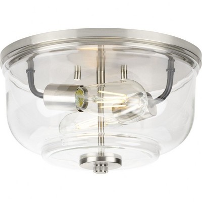 Progress Lighting Rushton 2-Light Flush Mount Ceiling Light, Brushed Nickel, Clear Glass Shade