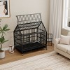 48'' Heavy Duty  Dog Crate with Wheels and Folding Metal Pet Kennel Cage with Pointed Roof for Large and Medium Dogs - LAOTIES - 2 of 4