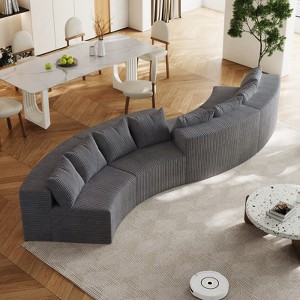 KWPZQEB Curved Sectional Sofa, Symmetrical Modular Semi Circular Sofa with Pillows, Corduroy Corner Sofa for Living Room, No Assembly Needed - 1 of 4