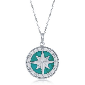 Bella Silver Sterling Silver Compass 18" Pendant Necklace  - Turquoise - Blue - 1 of 3