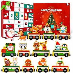 Aoibox Magnetic Wooden Animal Train Set 24 Piece Advent Calendar for Kids Christmas Countdown Montessori Toy for Toddlers Boys Girls - 1 of 4