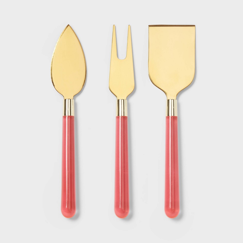 3pc Cheese Knives and Cheese Fork Set Red - Threshold