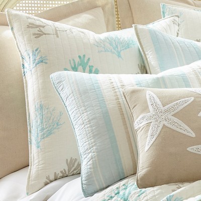 Stone Harbor Tropical Cotton Euro Sham Set in Aqua and Taupe