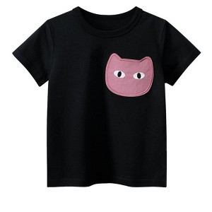 MyKids-Usa Cat Face Cartoon Pattern Girls T-Shirt In European And American Style For Summer - 1 of 4