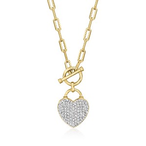 Ross-Simons 0.75 ct. t.w. Diamond Heart Lock Toggle Necklace in 18kt Gold Over Sterling and Sterling Silver - 1 of 4