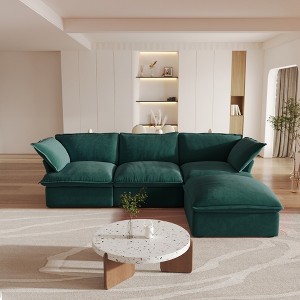 122.82" Cloud Modular Sectional Sofa,L Shaped Couch Down Filled with Chaise Ottoman,Deep Seat Couches for Living Room,Cushion Covers Removable - 1 of 4