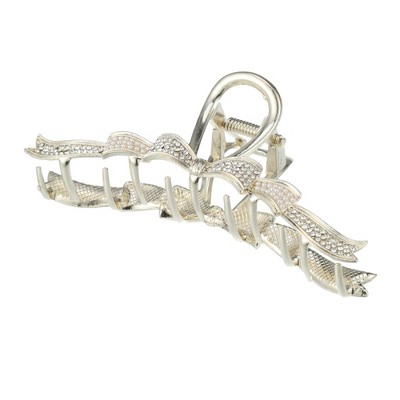 Unique Bargains Women's Rhinestone Faux Pearl Bow Knot Hair Clips Gold Tone 1 Pc