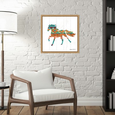 Southwestern Geometric Horse Framed Canvas Wall Art, 16" x 16"