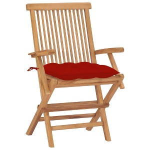 vidaXL - Solid Teak Wood Patio Chairs Set with Red Cushions - Weather Resistant, Foldable, Durable, Easy to Clean - Ideal for Garden, Terrace, Patio - 1 of 4