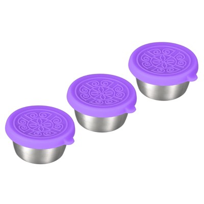 Unique Bargains Stainless Steel Snack Salad Dressing Container with Silicone Lid 3 Pcs