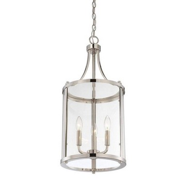 Elegant Transitional 3-Light Foyer Pendant in Polished Nickel with Clear Glass