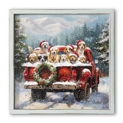 Creative Products Christmas Puppy Truck 16 x 16 White Framed Print