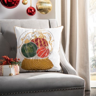 Gold and White Embroidered Kids Holiday Pillow 18" x 18"