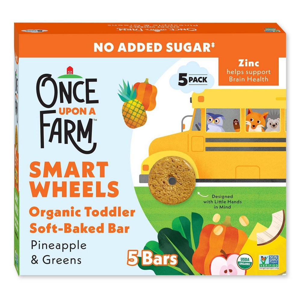 Once Upon a Farm Smart Wheels Bar – Pine-Apple & Greens - 3.35oz/5ct: Toddler Snack, Ready to Eat, Box