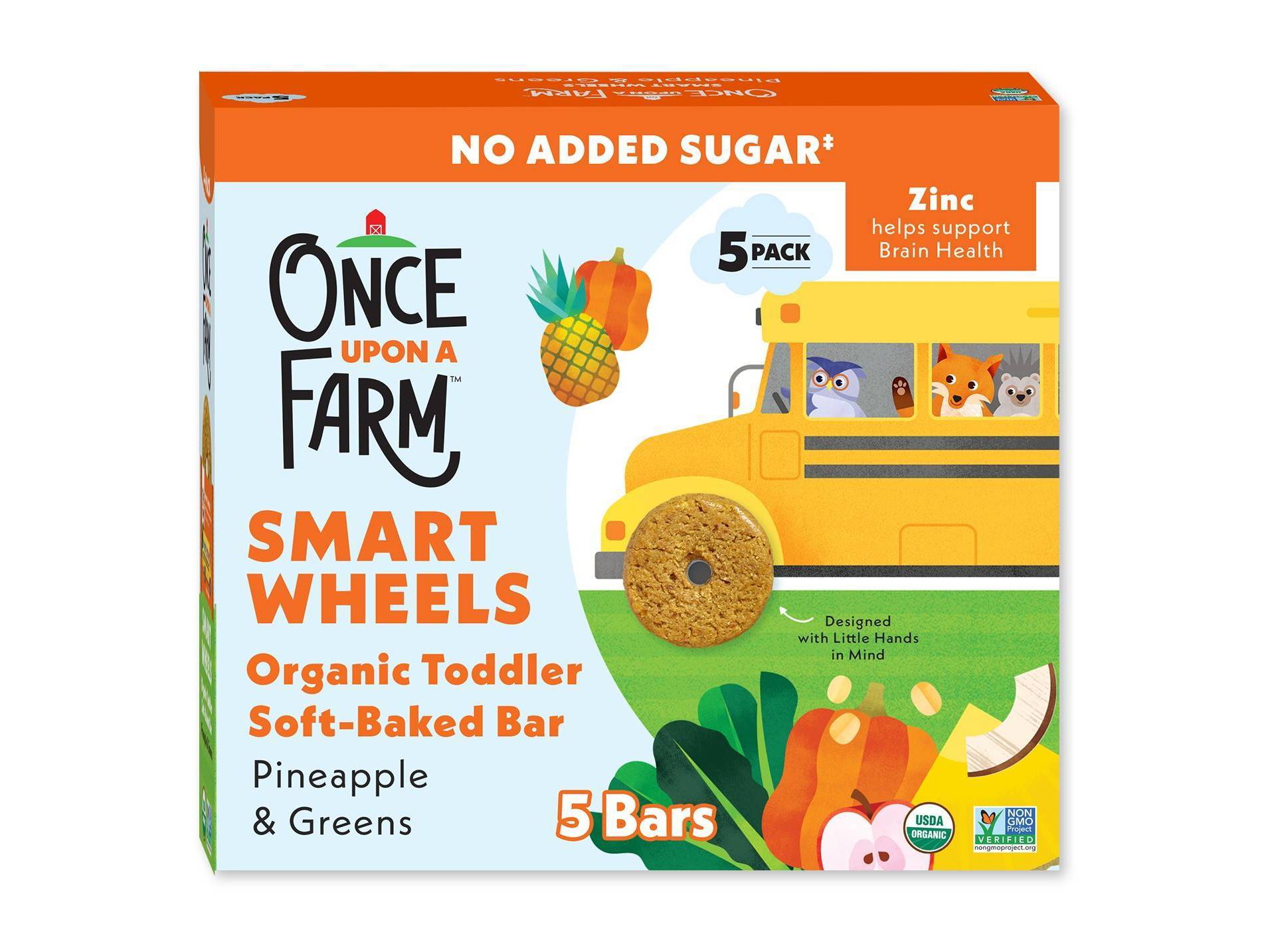 Once Upon a Farm Smart Wheels Bar – Pine-Apple & Greens - 3.35oz/5ct: Toddler Snack, Ready to Eat, Box