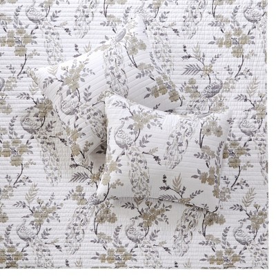 Gray Twin Cotton Reversible Bedspread Set with Channel Embellishment