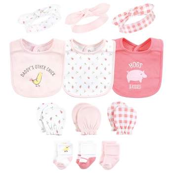 Hudson Baby Infant Girl Caps or Headbands, Bibs, Mittens and Socks 12pc Set, Farm, 0-6 Months
