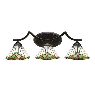 Toltec Lighting Zilo 3 - Light Vanity in  Dark Granite with 7" Green Sunray Art Glass Shade