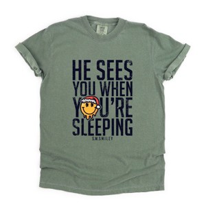S.W.Smiley He Sees You When You're Sleeping - Women's Garment Dyed Graphic T-Shirt - 1 of 4
