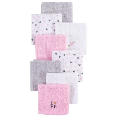 Image of Hudson Baby Infant Girl Super Soft Cotton Washcloths, Love, One Size