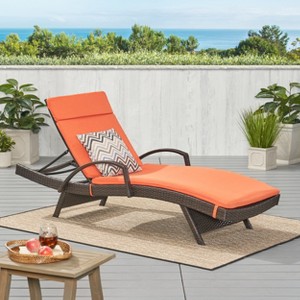Christopher Knight Home Jessica Outdoor Rattan and Iron Adjustable Chaise Lounge with Cushion - 1 of 4