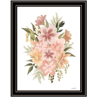 HomeRoots Peachy Petals Black Framed Print Wall Art