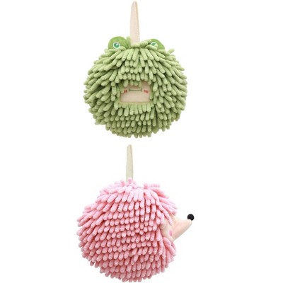 REGALWOVEN Chenille Fuzzy Ball Cute Cartoon Decorative Hand Drying Hanging Hand Towel for Bathroom 7" x 7" 2 Pcs