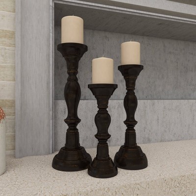 Elegant Espresso Wood Candle Holder Trio, 18" 15" 12"H