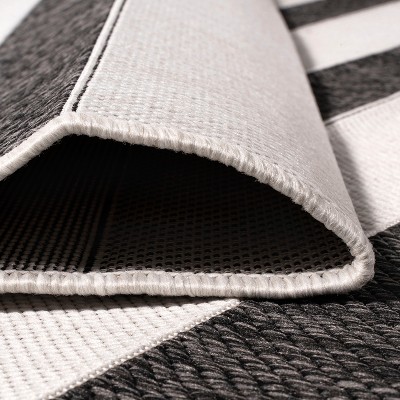 Classic Wide Stripe Black and Cream 8' x 10' Synthetic Area Rug