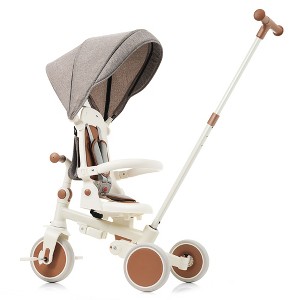 KWPZQEB 7 in 1 Baby Tricycle, Foldable Toddler Tricycle with Removable, Adjustable Parent Handle, Canopy & Guardrail, Tricycle for 12-72 Months - 1 of 4