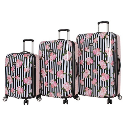 Betsey Johnson 3pc Expandable Hardside Spinner Suitcase Set Stripe Roses Target