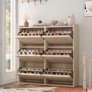 Shoe Cabinet with 2/3/4/6 Flip Drawers/ with 3 Flip Drawers & Side Door, Wooden Shoe Organizer w/Adjustable Shelf, Shoe Storage for Entryway - 1 of 4