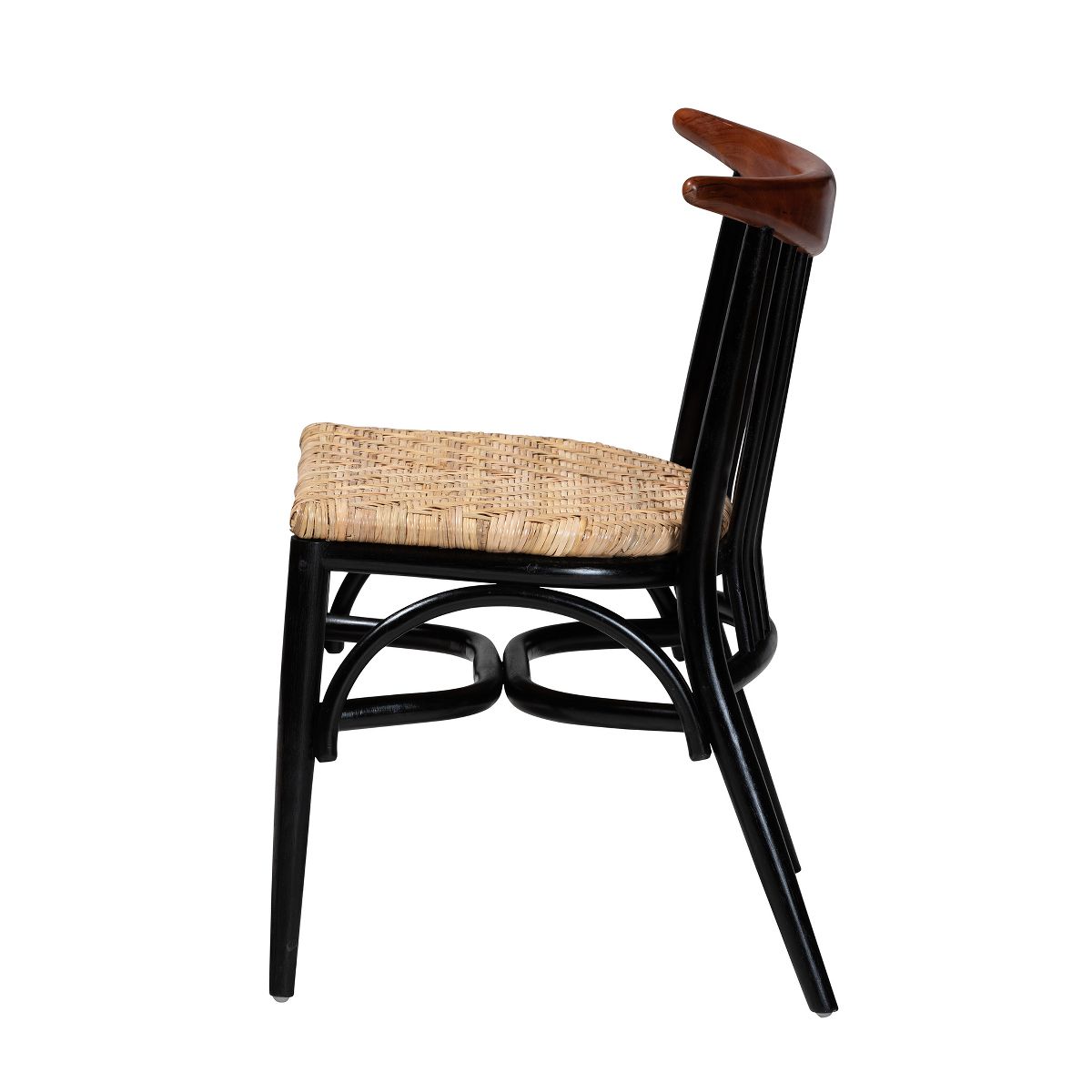 bali & pari Parthenia Mid-Century Modern Two-Tone Black and Walnut Brown Finished Mahogany Wood and Natural Rattan Dining Chair - thumbnail 4