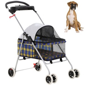 FDW 4 Wheels Pet Stroller Cat Dog Stroller Portable Folding Travel Carrier Strolling Cart Waterproof With Storage Basket Mesh Windows - 1 of 4