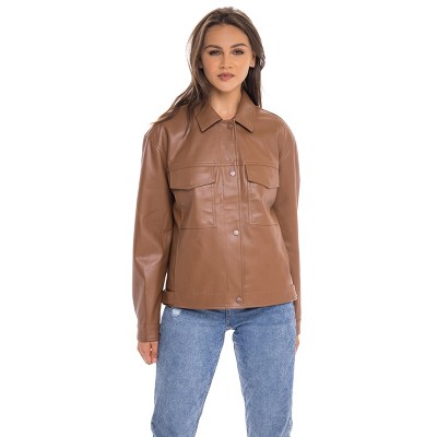 leather shacket brown