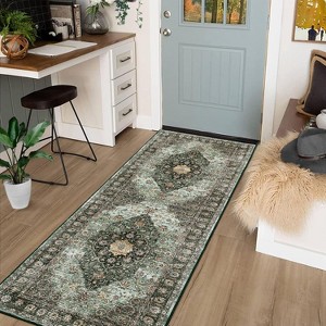 Floral Area Rug - Machine Washable, Stain Resistant with Non-Slip Backing, Low Pile Throw Carpet for Living Room Bedroom Nursery, Multi-Color & Size - 1 of 4