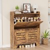 Narrow Shoe Cabinet for Entryway, Slim Shoe Cabinet with 2 Flip Drawers, Farmhouse Shoe Organizer Cabinet with Hooks for Entrance, Rustic Brown - 3 of 4