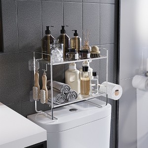 Over The Toilet Storage Shelf, 2 Tier Bathroom Organizers and Storage With Paper Holder & 2 Hooks, Wall Mounted Back of Toilet Shelf Organizer - 1 of 4