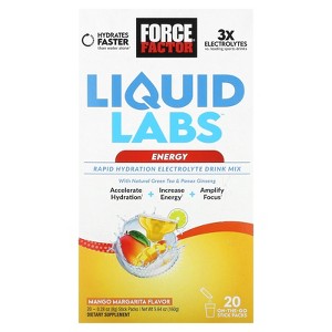 Force Factor Liquid Labs™ Energy, Rapid Hydration Electrolyte Drink Mix, Mango Margarita, 20 Stick Packs, 0.28 oz (8 g) Each - 1 of 3