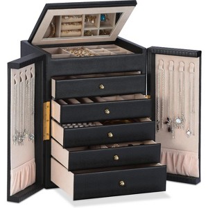 6-Tier Jewelry Organizer Box with Mirror for Multiple Accessory Types - 1 of 4