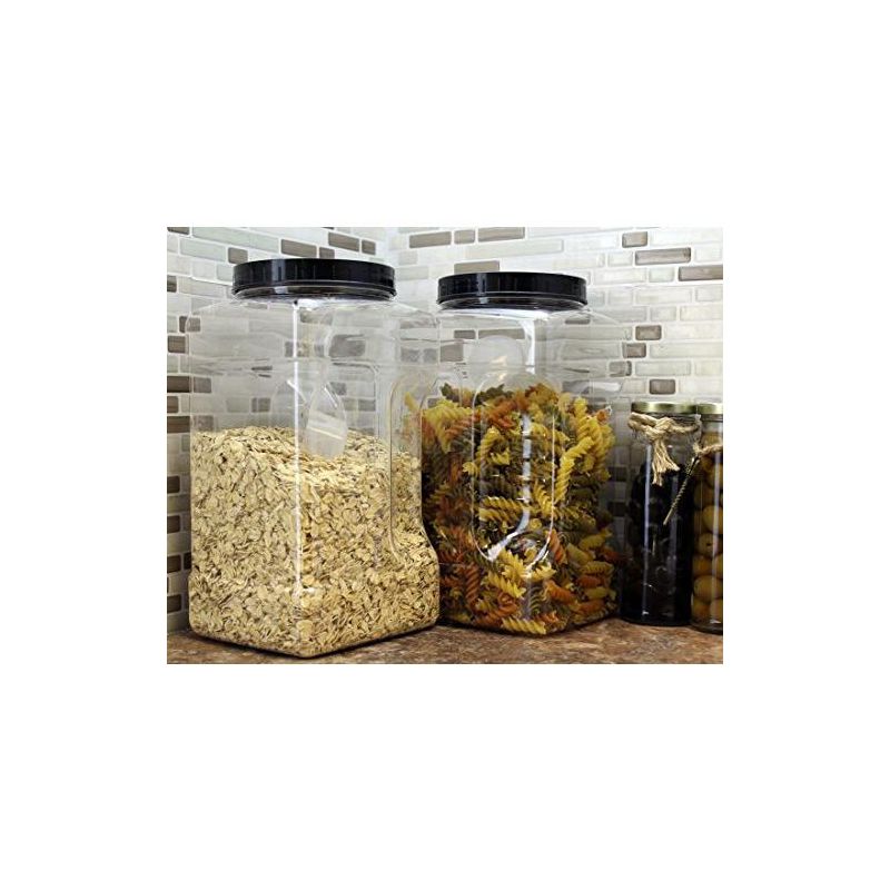 Cornucopia Brands Square Gallon Size Clear Plastic Canisters 2pk; 4qt Jar Grip Containers w/ Plastic Scoops; BPA-Free, 3 of 7