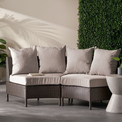 Modern Outdoor Single PE Rattan Single Sofa Chairs Set of 2,Curved Armless Patio Garden Couch Chair,Fabric Upholstered Single Chair-Coolbibila