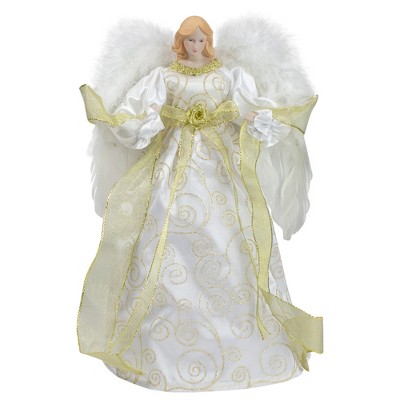 Northlight 14" Lighted White and Gold Angel in a Dress Christmas Tree Topper - Warm White Lights