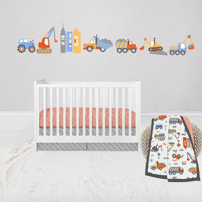 Bacati - Construction Yellow Orange Blue Gray 3 pc Crib Bedding Set